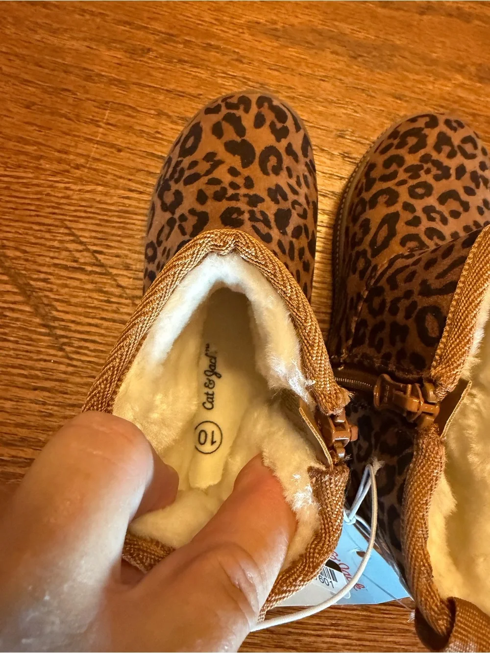 Cat & Jack Leopard-Print Kids Zip Boots - Tan & Black Sz 10
